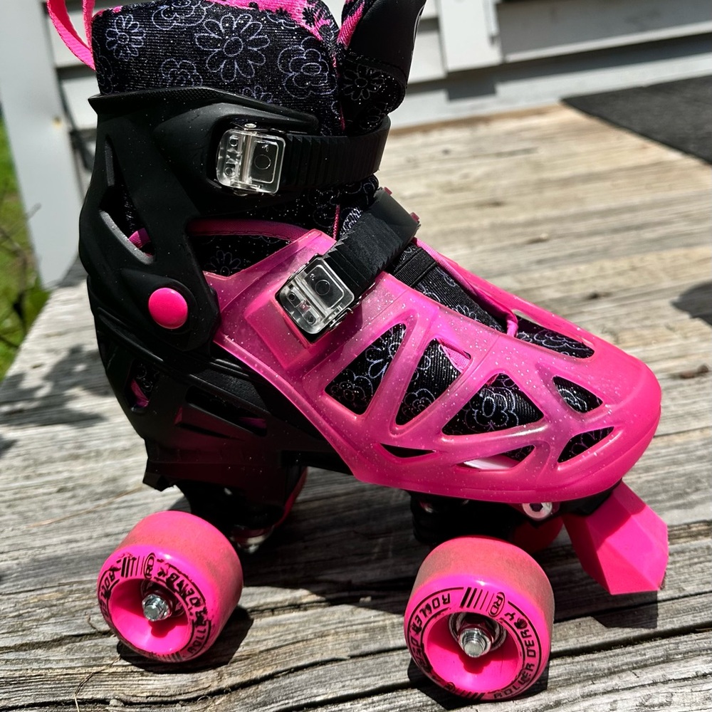 Vibrant Pink Kids Roller Skates with Adjustable Fit